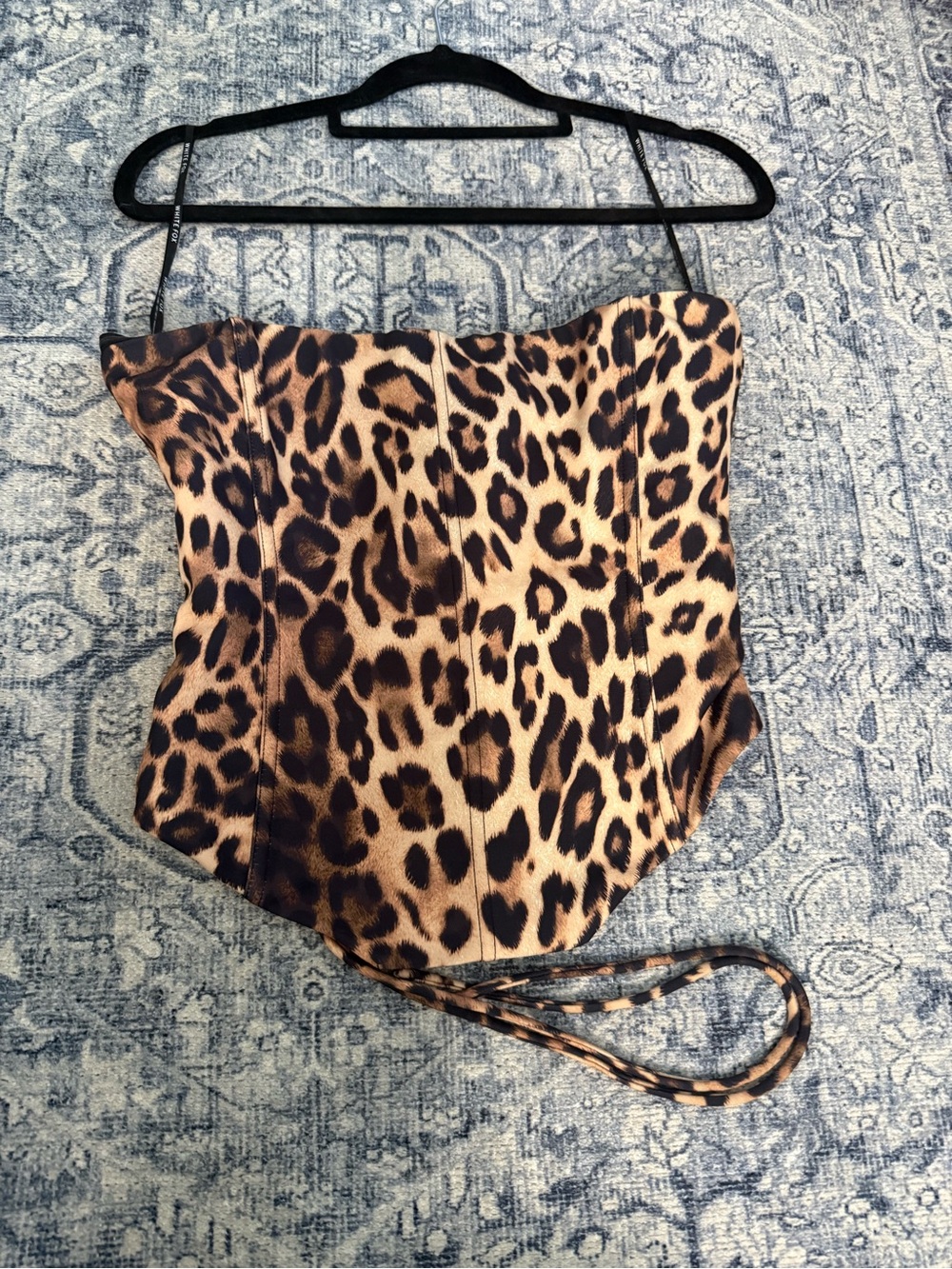 White Fox Leopard Print Strapless Bustier Corset Top